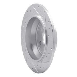 Land Rover LR2 Brake Rotor (1) - Rear Left - R1 Concepts - Drilled & Slotted - Silver - `13-`15